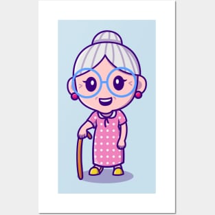 Cute Grandma Carrying Stick Posters and Art